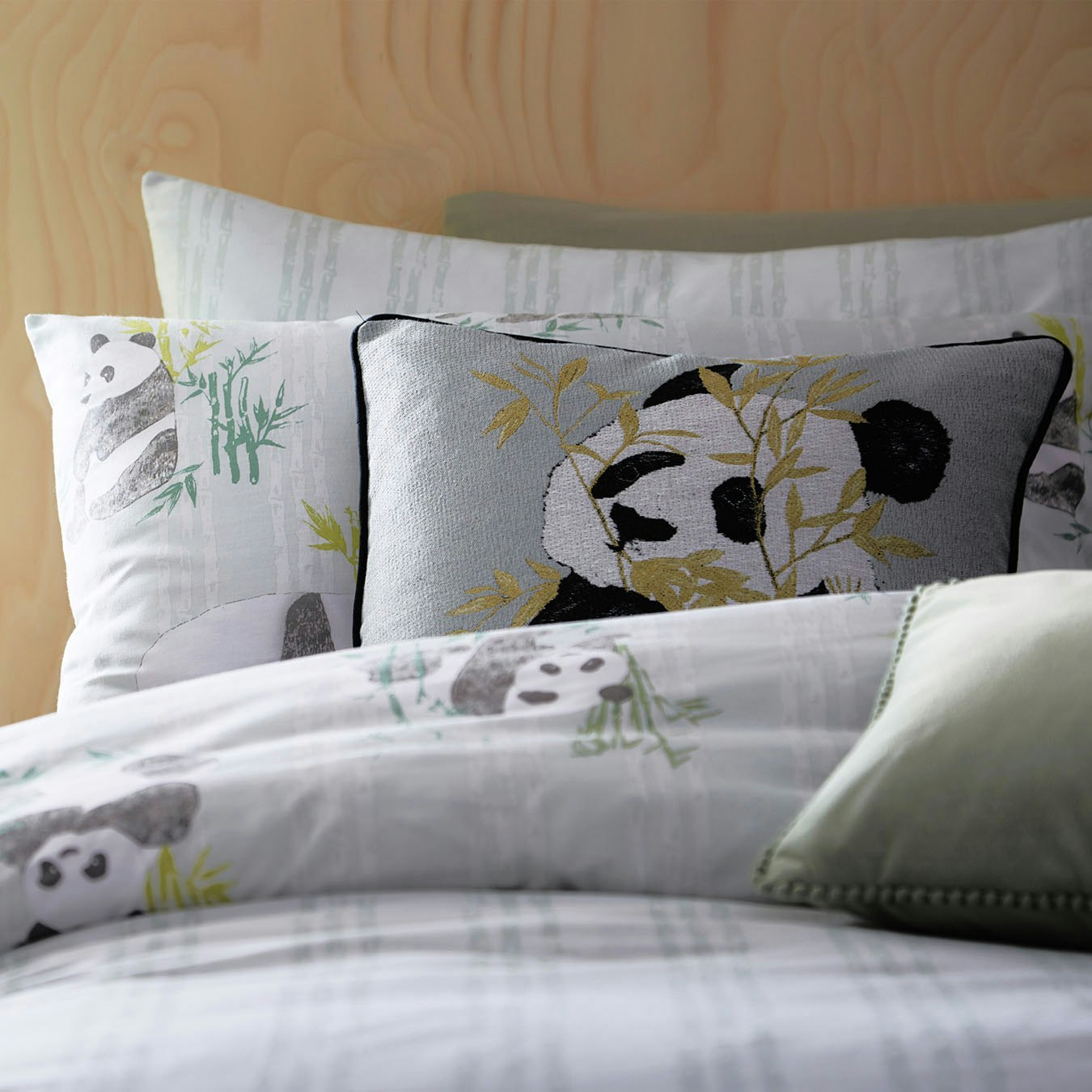 Pandas Duvet Set - Mint Green by Riva Home