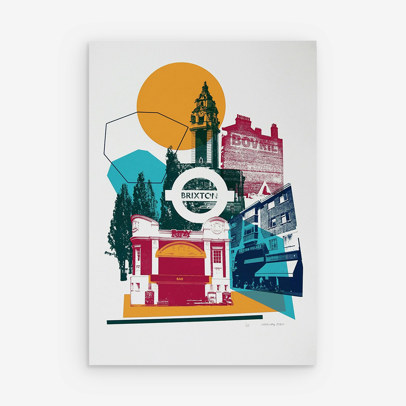 Brixton Landmarks Art Print Poster Colorful Wall Art for Living Room