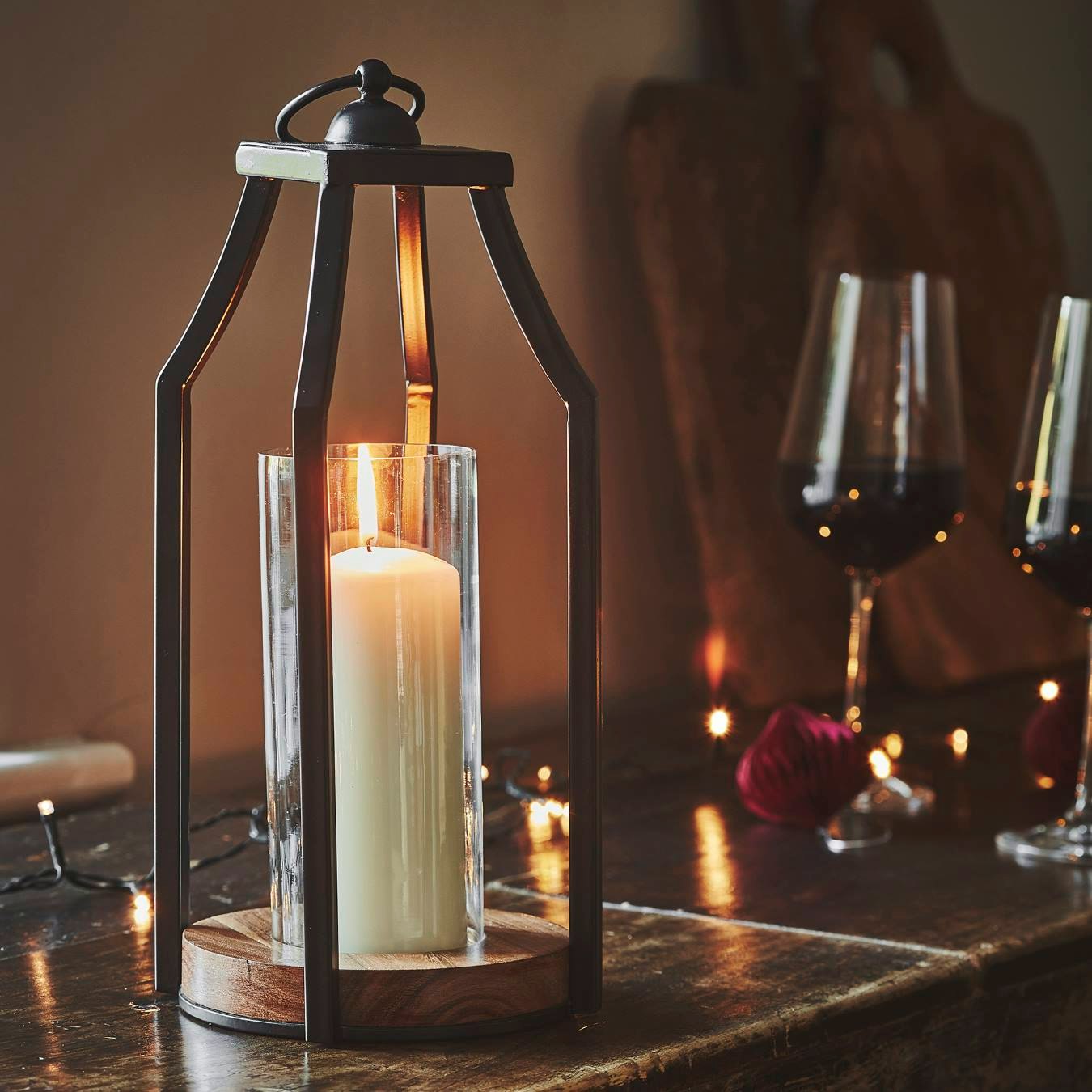 Felicity Circular Base Lantern - Acacia Wood / Black by Ivyline