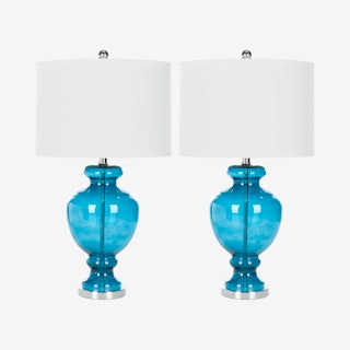 Morocco Glass Table Lamps - Blue / White - Set of 2