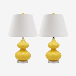 Eva Double Gourd Glass Table Lamps - Yellow / White - Set of 2
