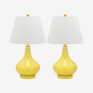 Amy Gourd Glass Table Lamps - Yellow / White - Set of 2