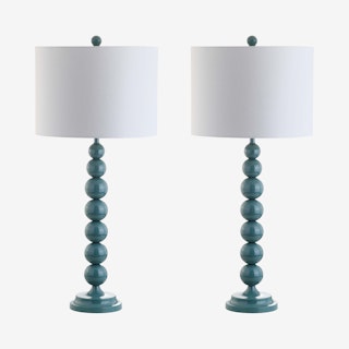 Jenna Stacked Ball Table Lamps - Marine Blue / White - Set of 2