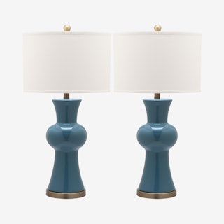 Lola Column Table Lamps - Blue / White - Set of 2