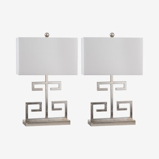 Greek Key Table Lamps - Antique Silver - Set of 2