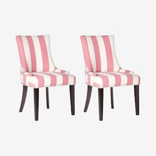 Lester Awning Stripes Dining Chairs - Pink / White - Set of 2