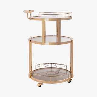 Rio 3-Tier Round Bar Cart with Wine Rack - Gold