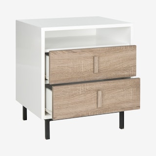 Kefton Lacquer 2-Drawer Cabinet - White / Oak / Black
