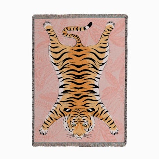 Tiger Flat Orange on Pink Woven Throw