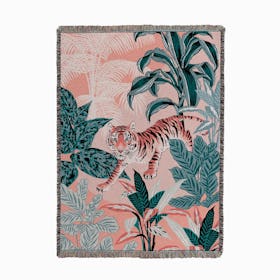 Tiger Jungle Pink and Blue Woven Throw