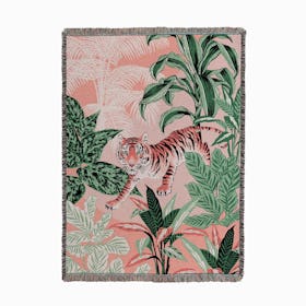Tiger Jungle Pink and Green Woven Throw