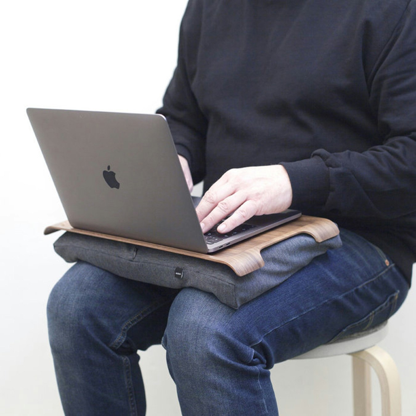 LapTray Mini Antislip Tray - Walnut Wood - Salt & Pepper Cushion by Bosign