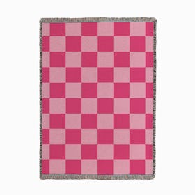 Pink Checkerboard Woven Throw