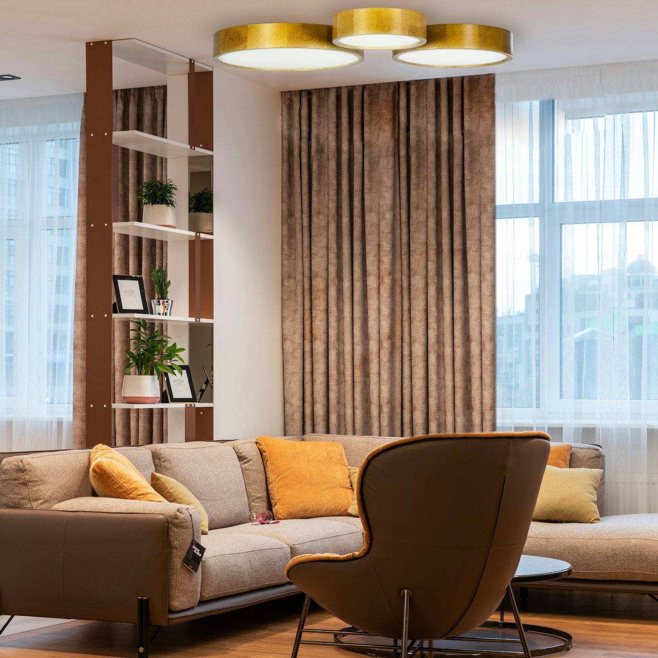 Zuwa 2-Light Round Wooden Ceiling Light - Light Oak