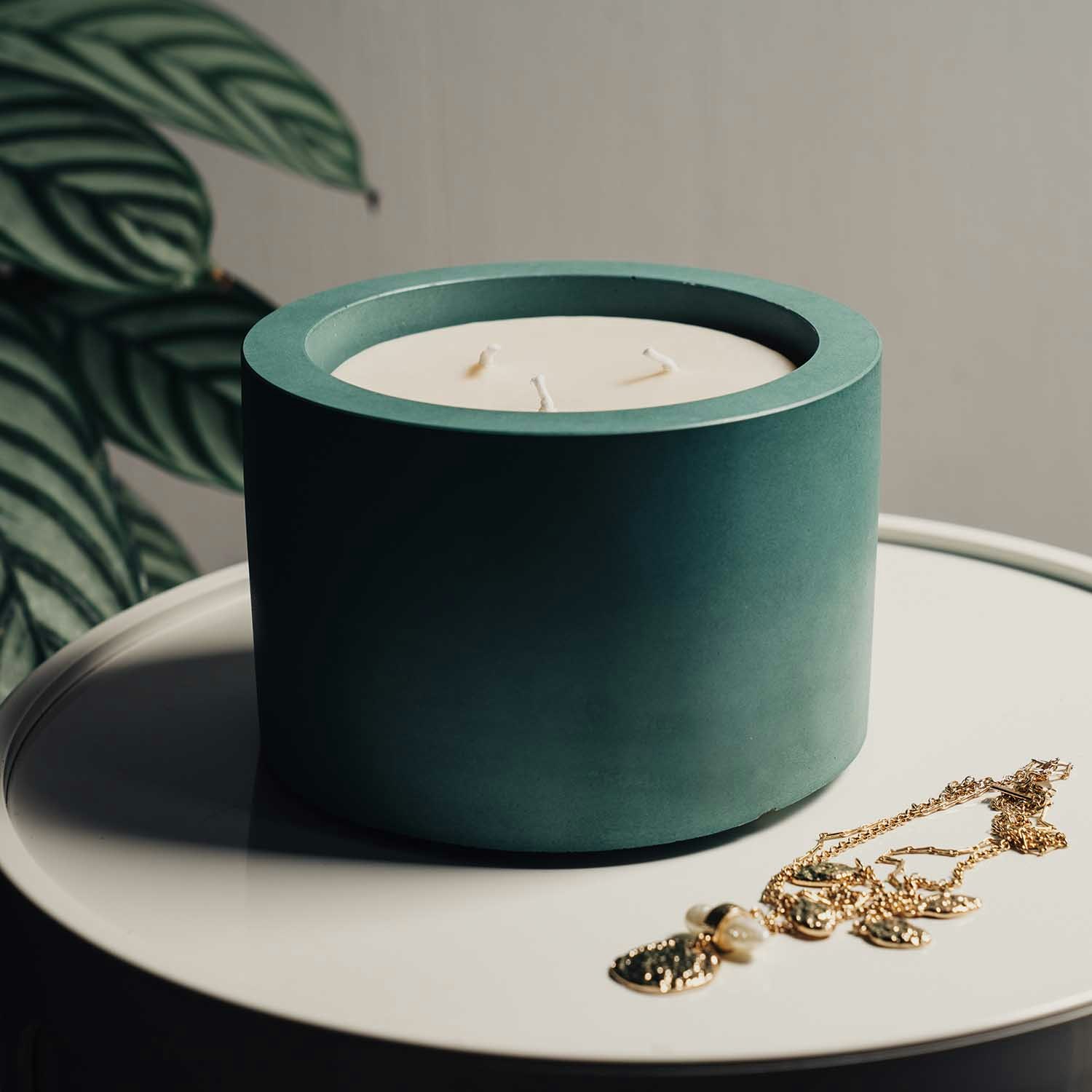 Pot and 3-wick Candle Set - Teal by Concrete & Wax