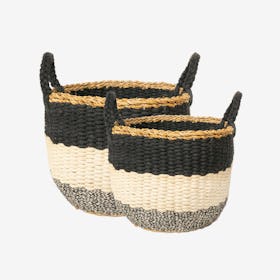 Ula Stripe Basket - Natural / White / Black - Set of 2