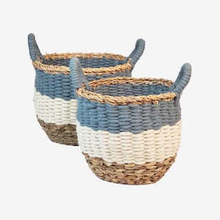 Ula Stripe Basket - Natural / White / Blue - Set of 2