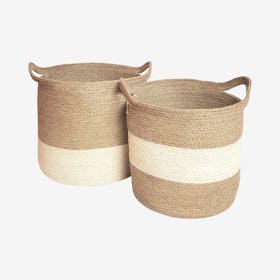Agora Color Block Baskets - Natural / White - Set of 2