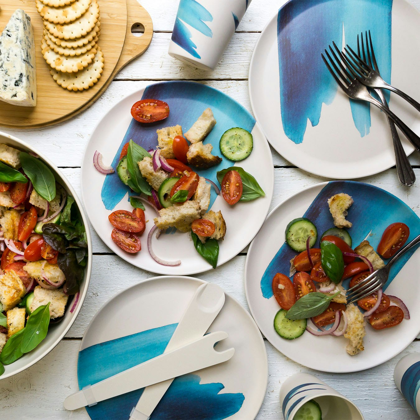 Blue Wave Cups And Plates - Set of 4 by Emilie O'Connor Homestore