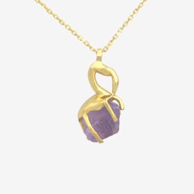 Raw Amethyst Flamingo Necklace - Gold