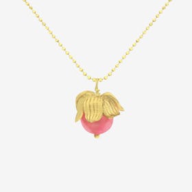 Hazelnut Necklack With Pink Stone - Gold