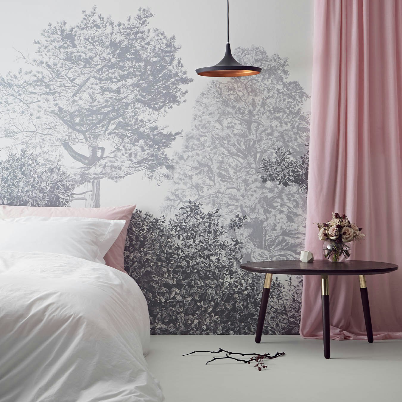 Classic Hua Trees Mural Wallpaper - Grey by Sian Zeng