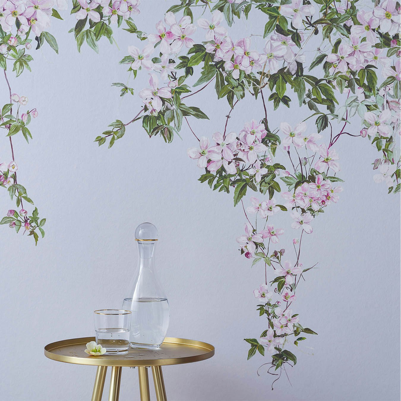 Classic Clematis Mural Wallpaper - Dusty Blue by Sian Zeng