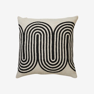 Block Printed Waves Throw Pillow Cover - Black