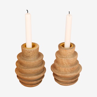 Handmade Mango Wood Tier Candle Holders - Set of 2