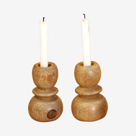 Handmade Mango Wood Candle Holders - Set of 2
