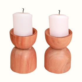 Hand Carved Mango Wood Candle Holders - Set of 2