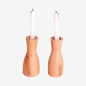 Hand Carved Neem Wood Candle Holders - Set of 2