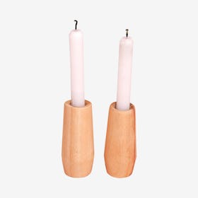 Handmade Curved Neem Wood Candle Holders - Set of 2