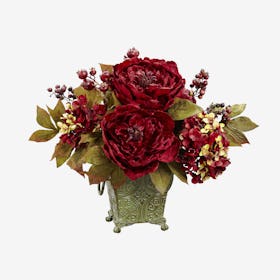 Peony and Hydrangea Flower Arrangement - Red