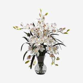 Cymbidium Flower Arrangement with Vase - White