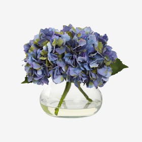 Blooming Hydrangea Flower Arrangement with Vase - Blue