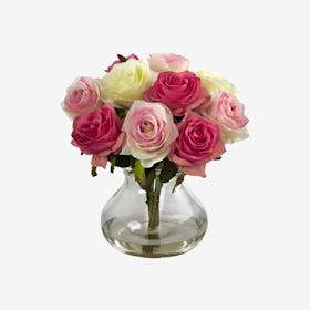 Rose Flower Arrangement with Vase - Assorted Pastel