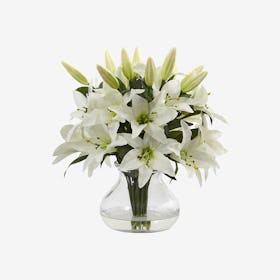 Lily Flower Arrangement with Vase - White