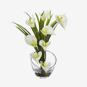 Calla Lily and Grass Artificial Flower Arrangement in Vase - Cream