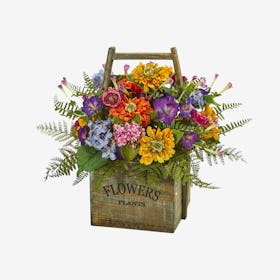 Mixed Floral Artificial Flower Arrangement in Basket - Assorted