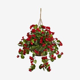 Indoor / Outdoor UV Resistant Geranium Hanging Basket - Red