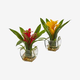 Bromeliad Flower Arrangement Vases - Red / Yellow - Set of 2
