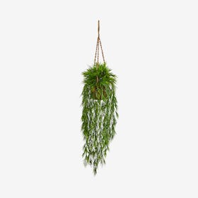 Mini Bamboo Hanging Basket - Green