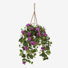 Mixed Bougainvillea Artificial Plant Hanging Basket - Purple