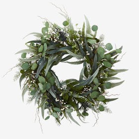 Eucalyptus and Mixed Greens Artificial Wreath - Green