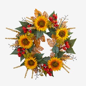 Sunflower and Berry Artificial Wreath - Yellow