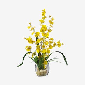 Dancing Lady Liquid Illusion Flower Arrangement with Cube Vase - Yellow
