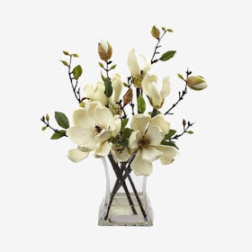 Magnolia Flower Arrangement with Vase - White