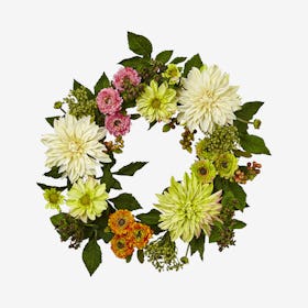 Mixed Dahlia and Mum Wreath - Assorted