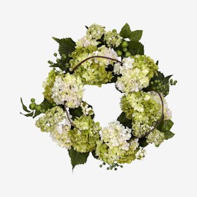 Hydrangea Wreath - Green / White